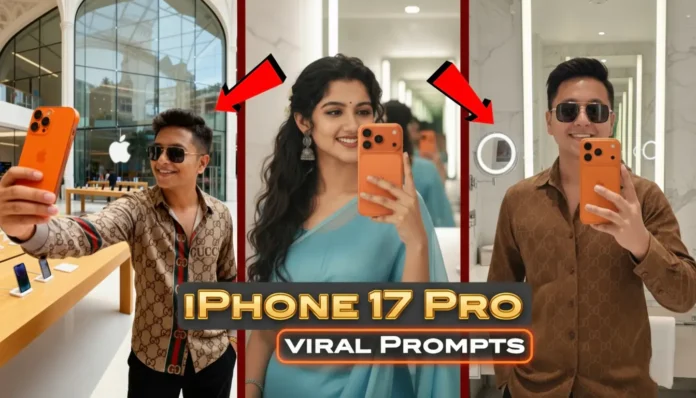 Google Gemini AI created selfie holding iPhone 17 Pro Burnt Orange variant
